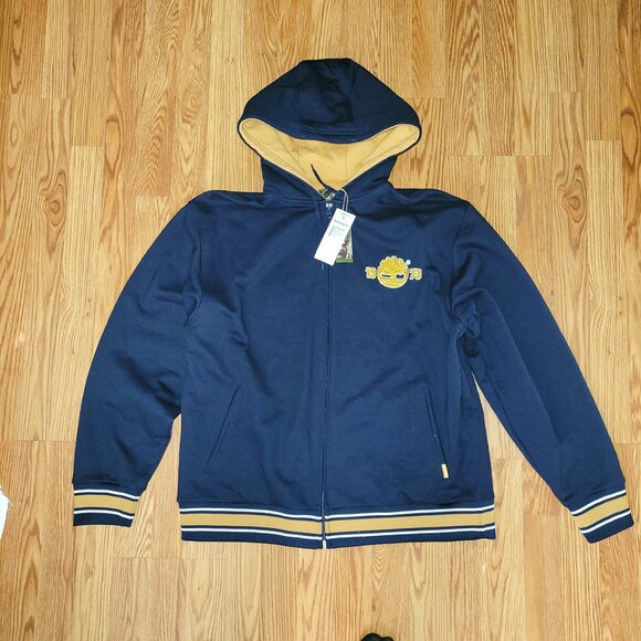 Timberland Hoodie Full Zip Jacket Navy Blue Medium Vintage Fleece Tree Logo 1973 - Picture 2 of 7